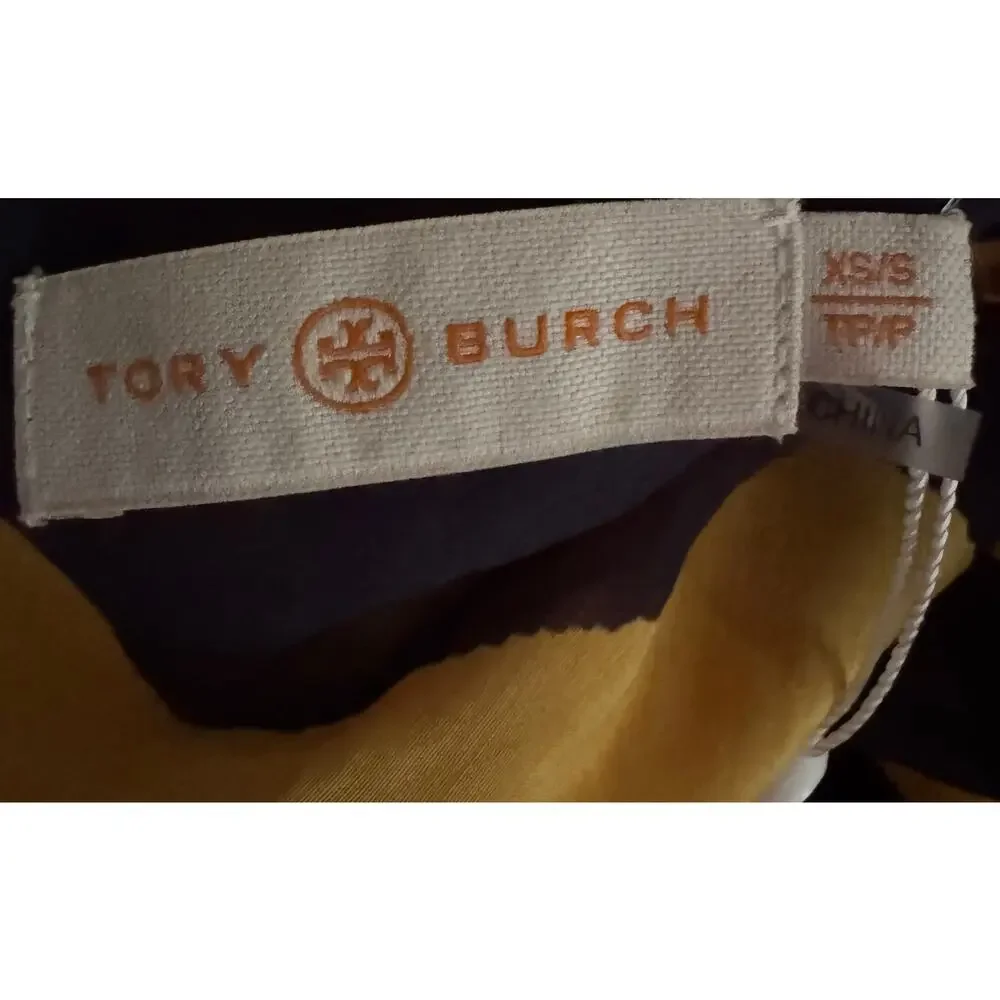 Tory Burch Printed Beach Caftan Color Block Logo Silk Cotton NWT XS/S - Picture 7 of 9